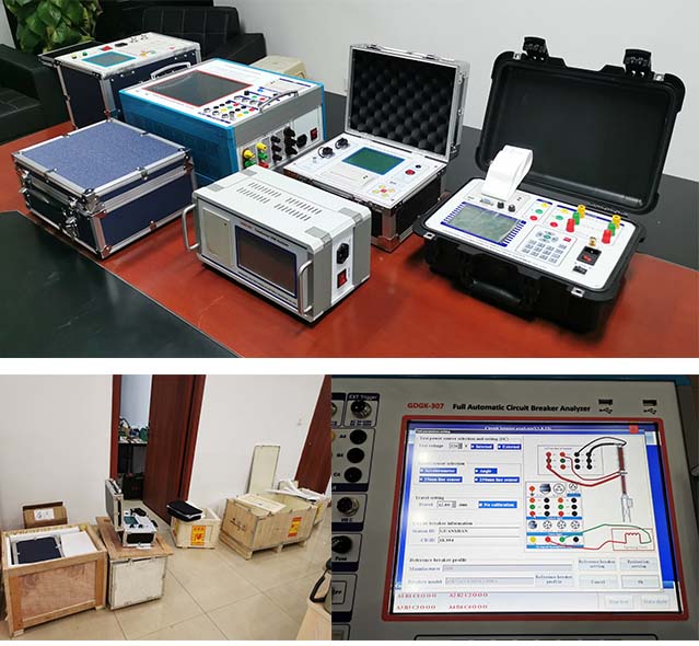 Cinco conjuntos de equipamentos de teste elétrico prontos para remessa